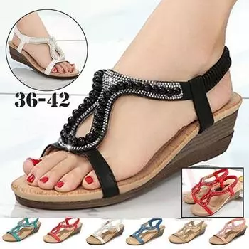 Женские кожаные сандалии на танкетке. Летняя женская повседневная повседневная обувь. Удобные ювелирные сандалии на среднем каблуке. 42 белый