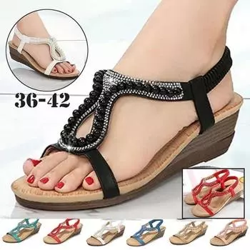 Женские кожаные сандалии на танкетке. Летняя женская повседневная повседневная обувь. Удобные ювелирные сандалии на среднем каблуке. 42 белый