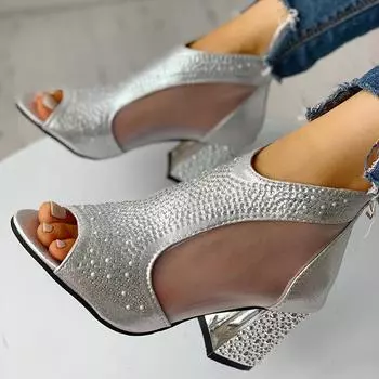 Женские кожаные сандалии, сексуальная повседневная женская обувь на платформе с кристаллами и молнией с открытым носком 35 золотой