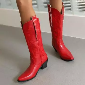 Женские кожаные сапоги до колена на высоком каблуке с толстым каблуком и острым носком, модные, сексуальные, зима 2024 года, индивидуальность, панк-стиль, ботинки Mujer 34 чёрный