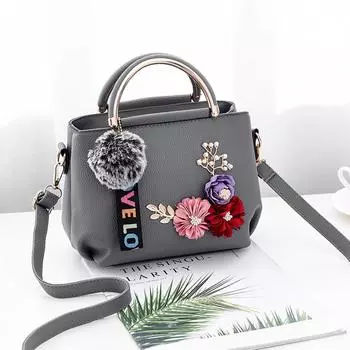 Женские кожаные сумки через плечо с цветами и клатчем серый