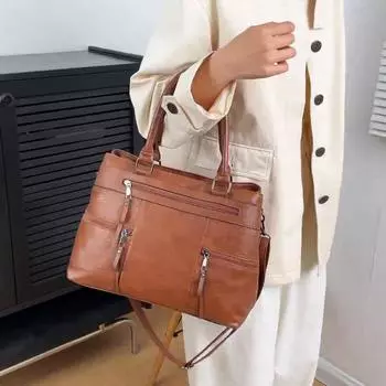 Женские кожаные сумки с верхней ручкой, роскошные дизайнерские сумки и кошельки, женские однотонные сумки через плечо, женские дорожные сумки для поездок на работу чёрный