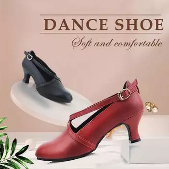 Женские кожаные танцевальные туфли для латинских танцев на мягкой подошве, танцевальные туфли на среднем высоком каблуке, современная обувь для социальных танцев 3.5-35 чёрный