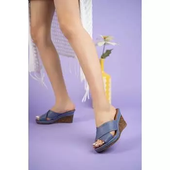 Женские кожаные тапочки на танкетке из натуральной кожи Комфортные повседневные качественные стильные легкие сандалии