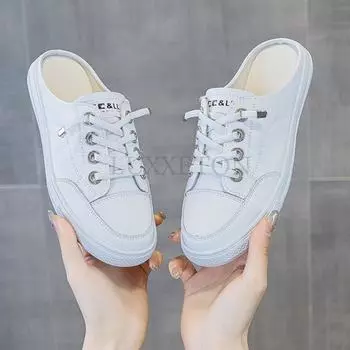 Женские кожаные тапочки с плоским носком и удобной дышащей подкладкой. Модные и универсальные маленькие белые туфли. 35 белый