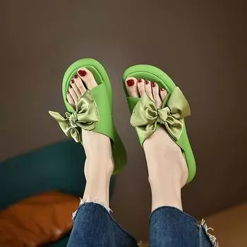Женские кожаные тапочки с узлом-бабочкой, уличные пляжные сандалии на плоской подошве, новая летняя повседневная удобная обувь, нескользящие женские шлепанцы на платформе 36 бежевый