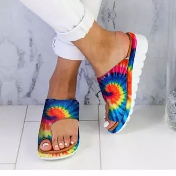 Женские кожаные тапочки, удобные женские повседневные сандалии на плоской подошве с мягким зажимом для носка и коррекцией стопы 35 разноцветный