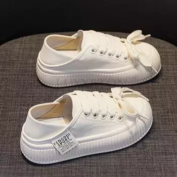 Женские кожаные толстые подошвы повышенной износостойкости бисквитные туфли повседневные универсальные дышащие двухкомпонентные туфли для доски 35 белый