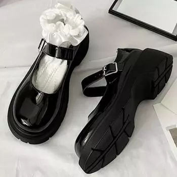 Женские кожаные туфли больших размеров 35-44. Классические туфли Мэри Джейн в британском стиле с круглым носком, на платформе, с высоким квадратным каблуком и толстой подошвой. 35