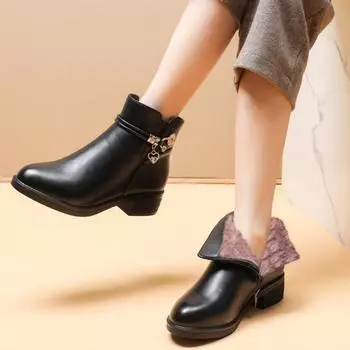 Женские кожаные туфли для мамочек, женские, женские, на молнии, зимние, теплые, плюшевые, большого размера, для снега 35