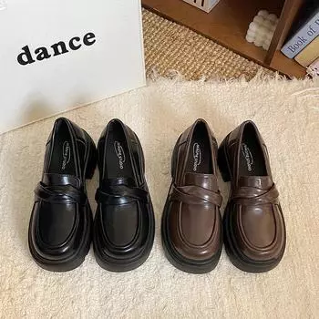 Женские кожаные туфли Four Seasons в британском стиле с круглым носком и каблуком по центру, симпатичные туфли с рисунком для студентов 35