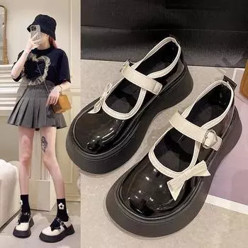 Женские кожаные туфли Harakuju Lolita Shoes Студенческие туфли Mary Jane с бантом в японском стиле с круглым носком на платформе JK Uniform Shoes 4.5