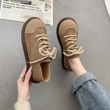 Женские кожаные туфли Maillard в стиле ретро, британские, осень 2024 года, новые, на мягкой подошве, со шнуровкой, повседневные, сращивающиеся, ретро-туфли 35