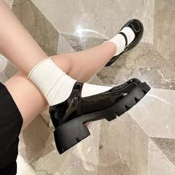 Женские кожаные туфли Мэри Джейн на толстой подошве — ретро-туфли на высоком каблуке в японском стиле JK для весны/лета 2023 г. 37