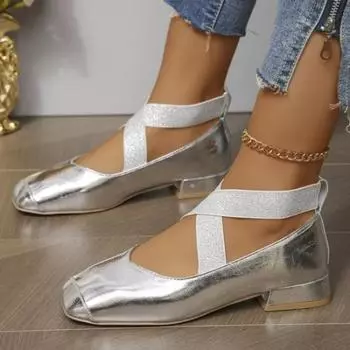 Женские кожаные туфли Мэри Джейн с квадратным носком и плоской пряжкой, модные женские туфли на каждый день, весна-осень, золото, серебро 40 35 чёрный