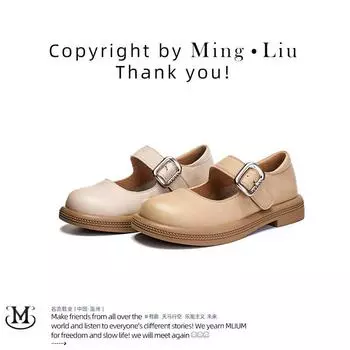 Женские кожаные туфли Мэри Джейн, весенние и летние, маленькие кожаные туфли, туфли на толстом каблуке и низком каблуке 35 хаки