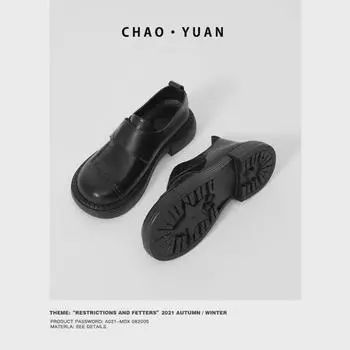 Женские кожаные туфли на липучках Chaoyuan: Первый слой коровьей кожи, мягкая подошва, низкий каблук, японский стиль, осень/зима 2025 г. 37