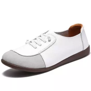 Женские кожаные туфли на плоской подошве с круглым носком, размер 35–42 35 чёрный