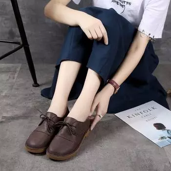 Женские кожаные туфли на плоской подошве с круглым носком в японском стиле, сшитые вручную по дизайну Mori Girl, модель 9330. 36 коричневый