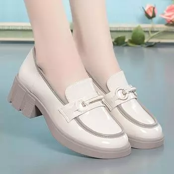 Женские кожаные туфли на толстом каблуке, натуральная кожа, мягкая подошва, износостойкие, глубокий рот, британский стиль, лоферы на толстой подошве