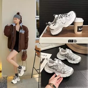 «Женские кожаные туфли Paris Dad Shoes — весна 2025 г.»: Модные, дышащие, увеличивающие рост кроссовки с толстой подошвой. Size 39 белый