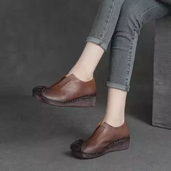 Женские кожаные туфли Shanghai Jiechu 2022 в этническом ретро-стиле - мягкая подошва, удобные и стильные 36 серый