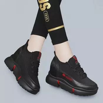 Женские кожаные туфли, увеличивающие рост, с мягкой толстой подошвой — повседневная одежда осень/зима 2024 г. 35