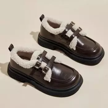 Женские кожаные туфли в британском стиле 2024 года, теплые туфли-лоферы на толстой платформе с высокой подошвой и шнуровкой для женщин 35 чёрный