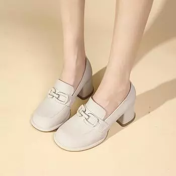 Женские кожаные туфли в британском стиле 2024 года, новые женские туфли на платформе, туфли-лоферы женские с одной педалью JK single 35 хаки