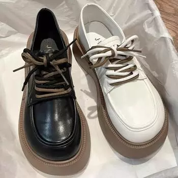Женские кожаные туфли в британском стиле, размер 23, осенняя платформа, мягкая подошва, шнуровка, круглый нос, увеличивающие рост, туфли Мэри Джейн 37 грязно-белый