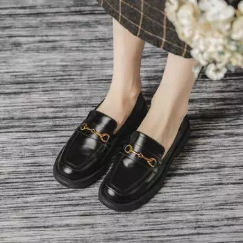 Женские кожаные туфли в ретро-британском стиле с квадратным носком — осень 2022 г., массивная подошва и каблук 39