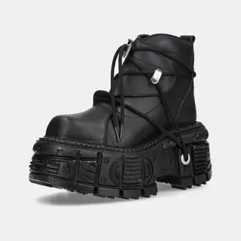 Женские кожаные туфли в стиле панк, на шнуровке, на каблуке, на платформе, женские готические ботильоны, кроссовки из искусственной кожи с металлическим декором и толстой подошвой 35 чёрный