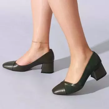 Женские кожаные замшевые повседневные туфли цвета хаки на каблуке Классические туфли на каблуке