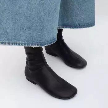 Женские кожаные зимние сапоги до середины голени на плоской подошве зимняя обувь женская мода 2024 года ботинки челси прогулочные готические новые женские короткие сапоги 35 чёрный