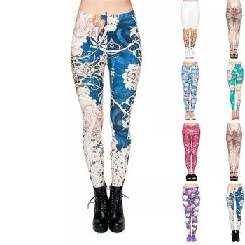 Женские красивые принты роз, эластичные леггинсы для йоги, фитнеса, бега, тренажерного зала, спортивные активные брюки XS синий