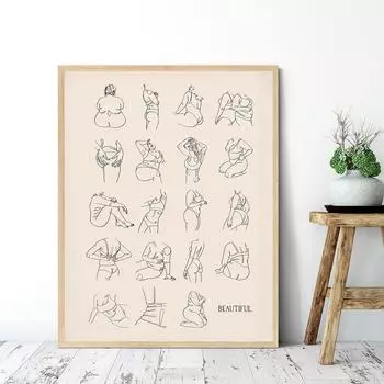 Женские красивые тела, позитивные художественные принты, феминистский плакат, расширяющий возможности тела, позитивная картина на холсте, декор для комнаты для девочек 21cm30cm NoFrame