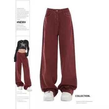 Женские красные джинсы Harajuku Vintage 2000-х Y2k мешковатые джинсовые брюки Harajuku Oversize широкие ковбойские брюки 90-х дрянная панковская одежда 2024 S красный