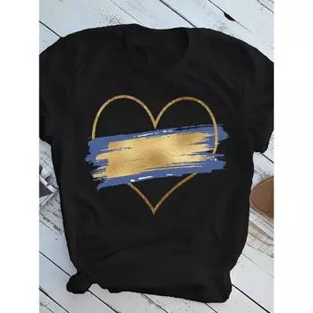 Женские красные футболки с рисунком «Любовь» с большим круглым вырезом и модным трендом из чистого хлопка с короткими рукавами для женщин S