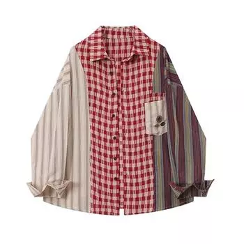 Женские красные клетчатые рубашки и блузки 90-х годов Y2k винтажные корейские Harajuku 2000-х годов элегантные милые рубашки с длинным рукавом одежда осень 2024 S красный