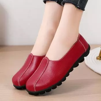 Женские красные кожаные туфли для вождения, мокасины, удобные туфли на плоской подошве, повседневные туфли без застежек для медсестры, минималистичные туфли для ходьбы, большие размеры 35