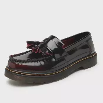Женские красные мокасины из полированной кожи с кисточками — британский стиль, повседневный круглый носок. 36