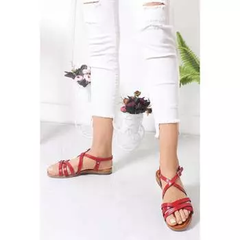 Женские красные сандалии из натуральной кожи Новые летние удобные дышащие повседневные качественные стильные легкие сандалии