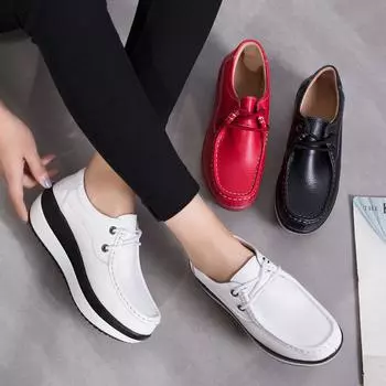 Женские красные топсайдеры, увеличивающие рост, на массивной платформе, летние повседневные черные кожаные туфли EU:37