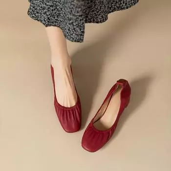 Женские красные туфли-лодочки на каблуках средней толщины с квадратным носком, элегантные женские туфли на каблуках без застежек, свадебные туфли из мягкой кожи 34 бежевый