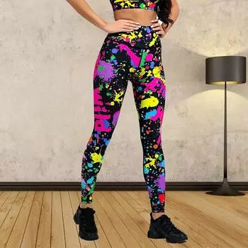 Женские красочные граффити принты эластичные леггинсы для йоги фитнес бег спортзал спортивные активные штаны XS розовый
