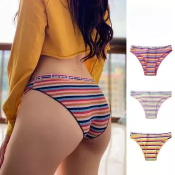 Женские красочные хлопковые трусы больших размеров, женские вязаные трусы в полоску, трусы с низкой талией, мягкие и удобные трусы M