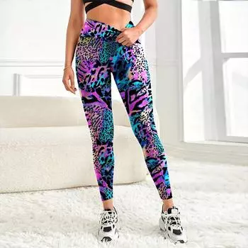 Женские красочные и ослепительные полосатые принты эластичные леггинсы для йоги фитнеса бега спортзала активного отдыха XS фиолетовый