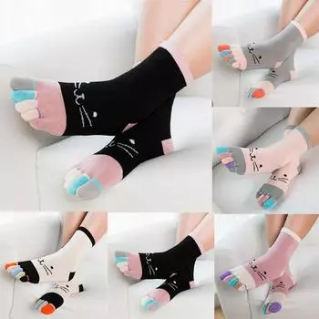 Женские красочные лоскутные носки с пятью пальцами, хлопковые забавные носки фиолетовый