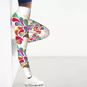 Женские красочные принты с каплями воды, эластичные леггинсы для йоги, фитнеса, бега, спортзала, спорта, активного отдыха XS фиолетовый