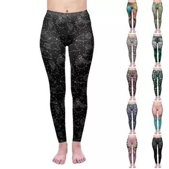 Женские красочные принты животных, эластичные леггинсы для йоги, фитнеса, бега, тренажерного зала, спортивные брюки для активного отдыха XS чёрный
